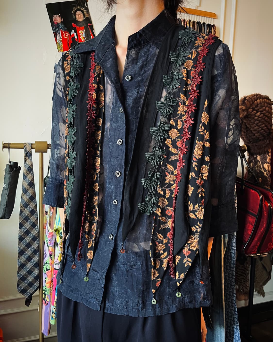 Indian Vintage Jewel Trim Floral Vest 상품이미지2