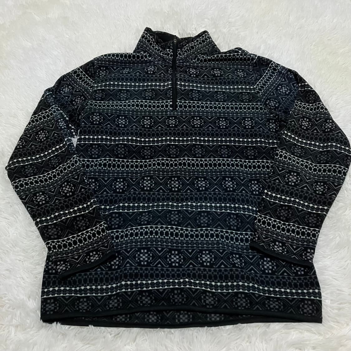 빈티지 네이비 노드 패턴 반집업 후리스 856 y2k 스트릿 모리 갸루  상품이미지1