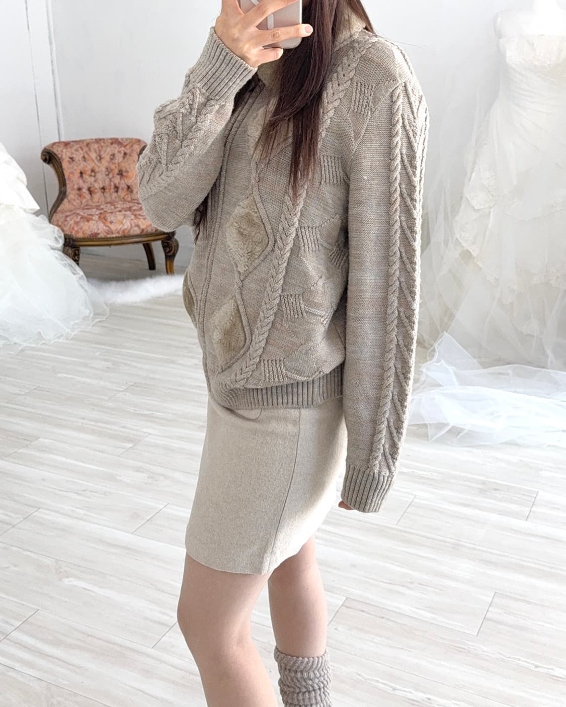 Cosy light beige wool skirt 상품이미지4