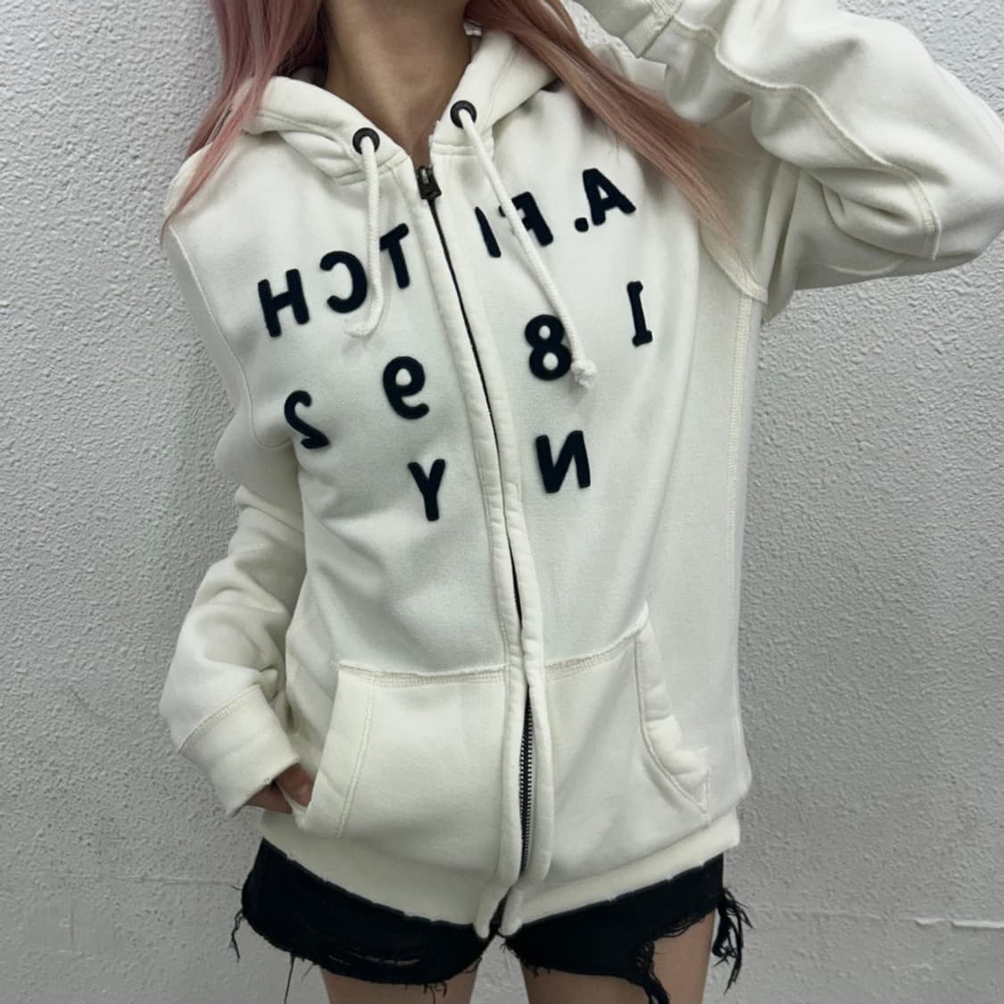 아베크롬비 센터로고 화이트 후드집업 L 상품이미지1