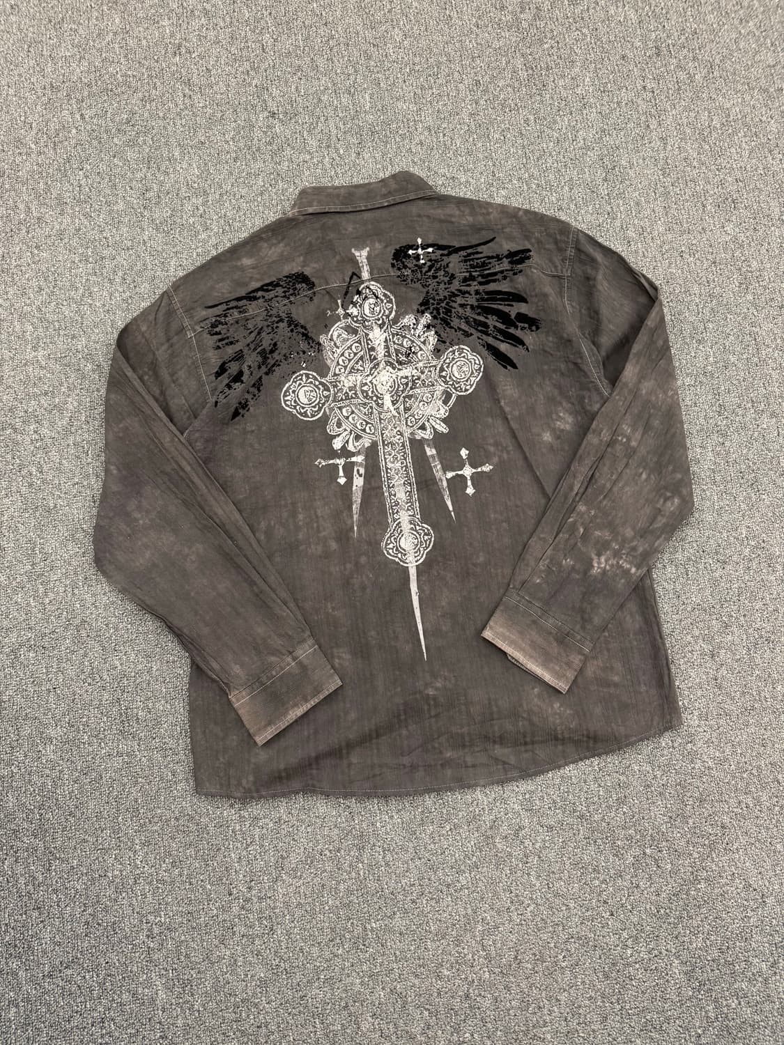 XL)Eighty Eighy 빈티지 십자기 프린팅 블랙 긴팔셔츠 상품이미지5