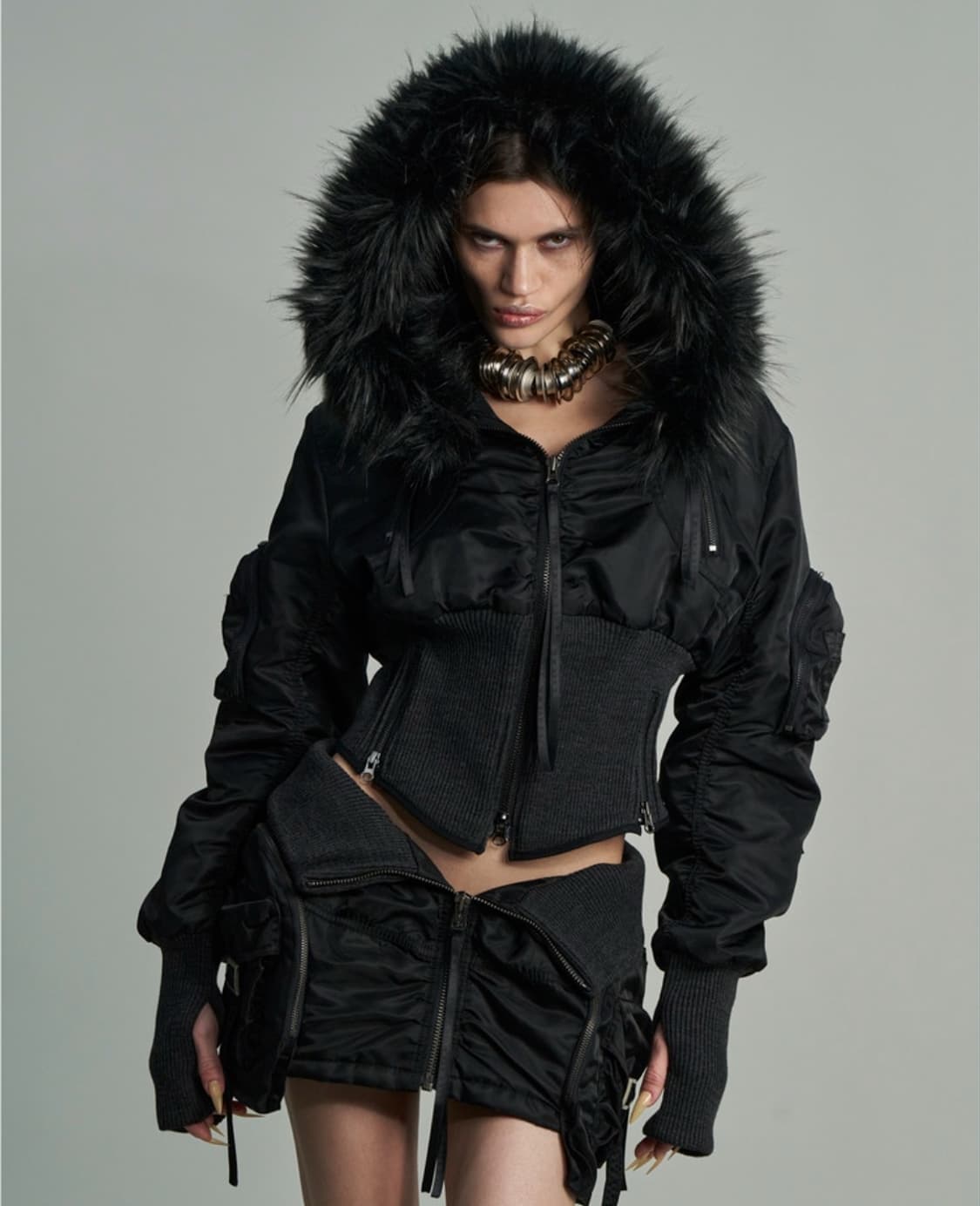 키묘 볼린 패디드 봄버 자켓 블랙 상품이미지5