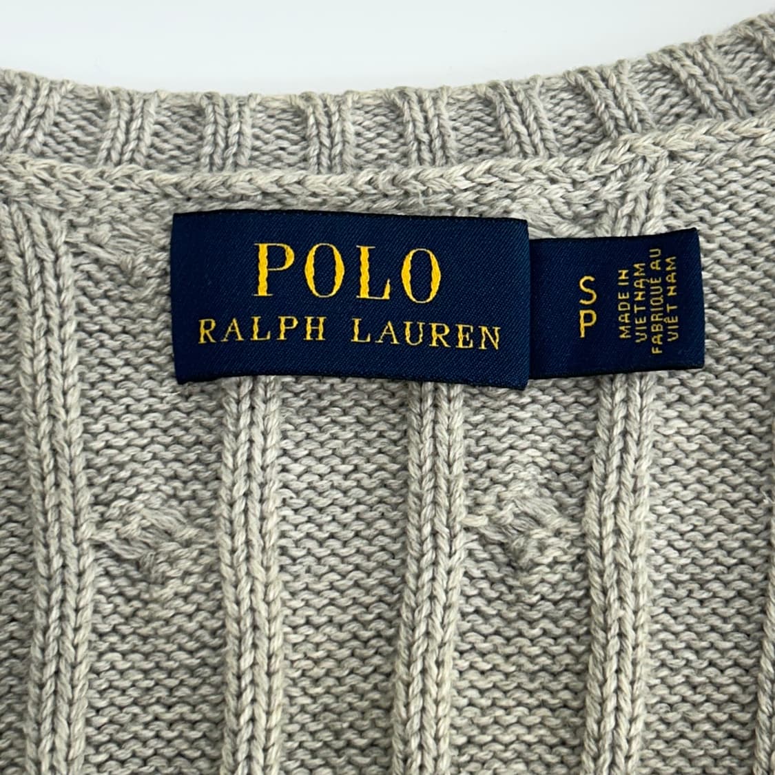 Polo 폴로 네이비포니 베이지 브이넥 케이블 니트 상품이미지5