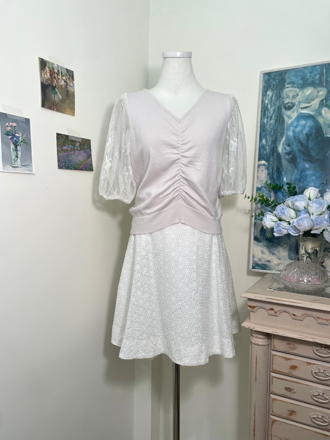 white cotton lace flare midi skirt 상품이미지6
