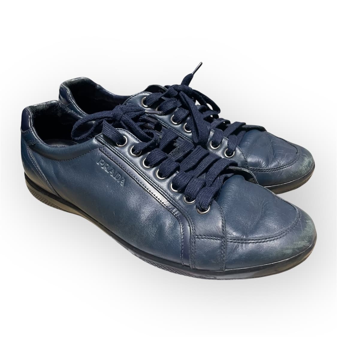 285~290) 프라다 스포츠 레더 로고 스니커즈 트레이너 네이비 상품이미지2