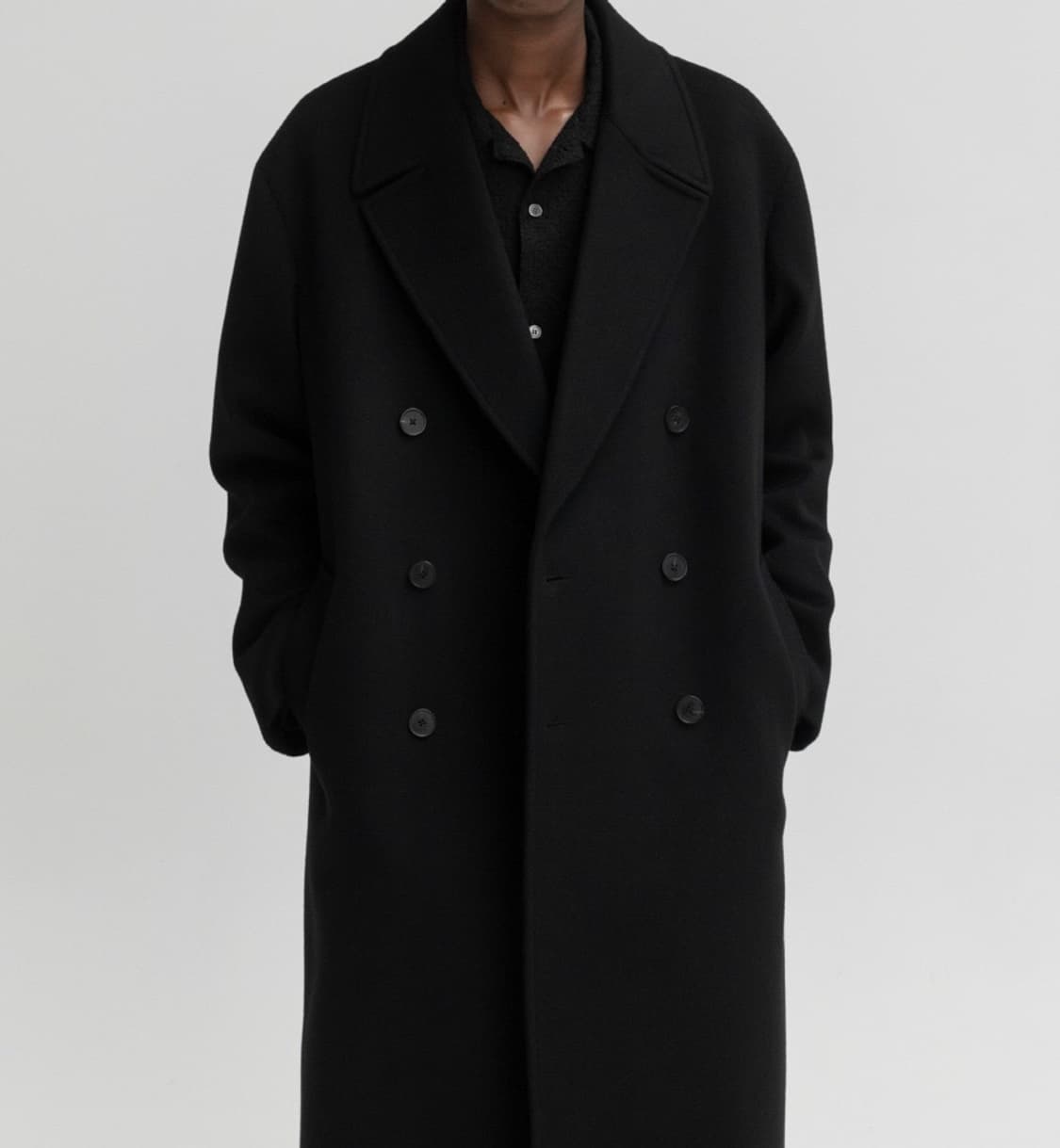 (M) 인사일런스 캐시미어 울 더블 롱 코트 블랙  상품이미지6