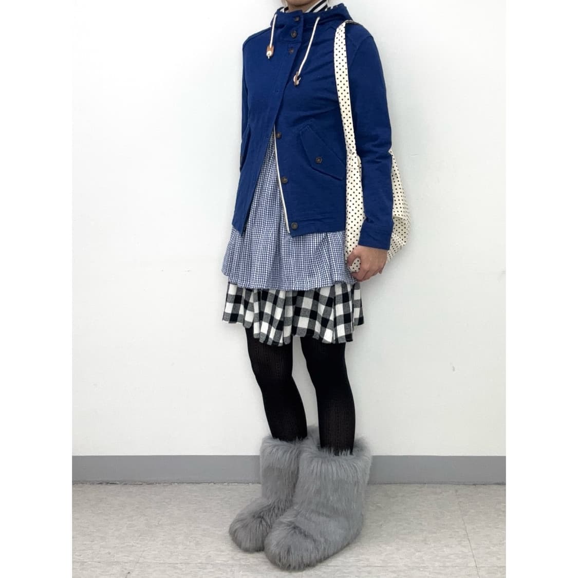 빈티지 블루 하이넥 후드집업 자켓 상품이미지3