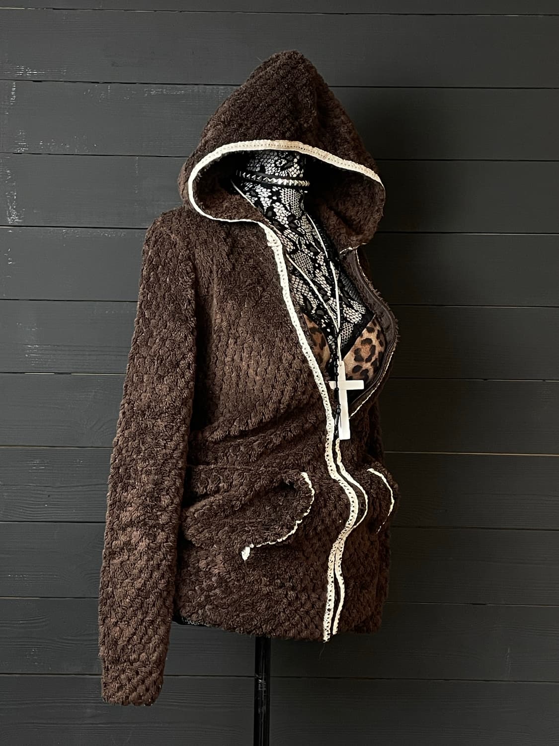 JPN 라떼갸루 퍼 브라운 후드집업 상품이미지2