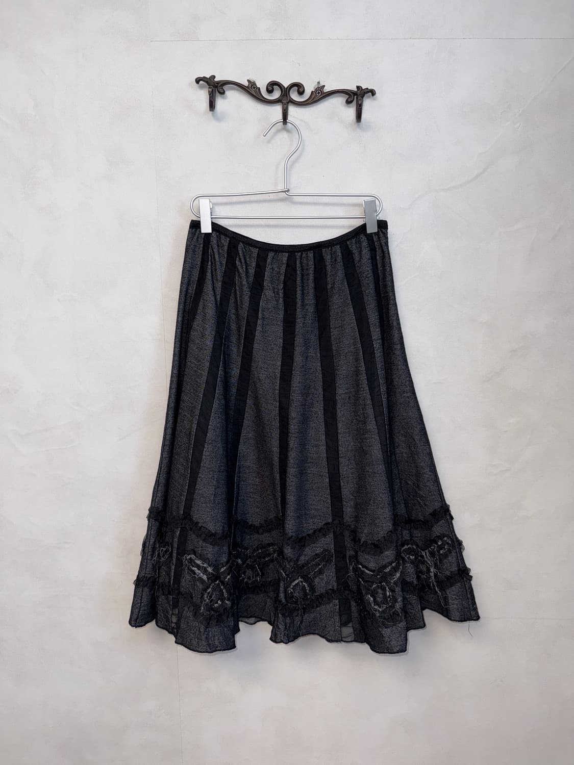 Charcoal black grunge lace pleats skirt 상품이미지3