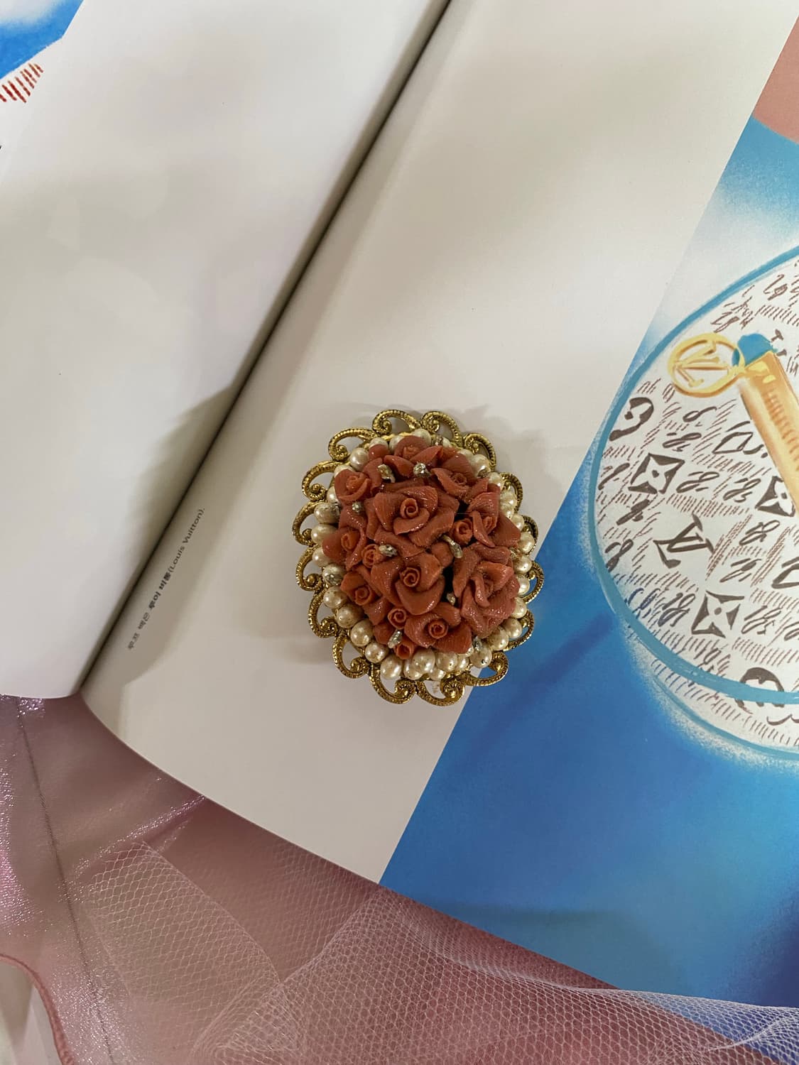 로즈 부케 오발 빈티지 브로치  상품이미지1