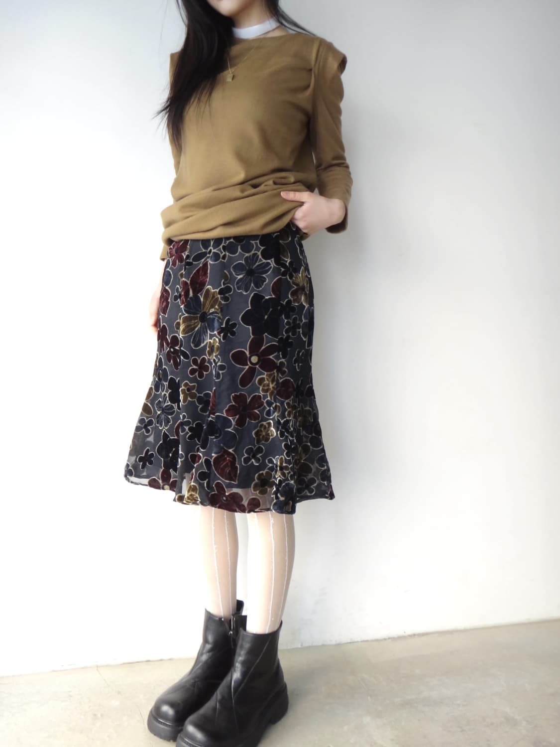 Color pop flower velvet skirt 상품이미지4
