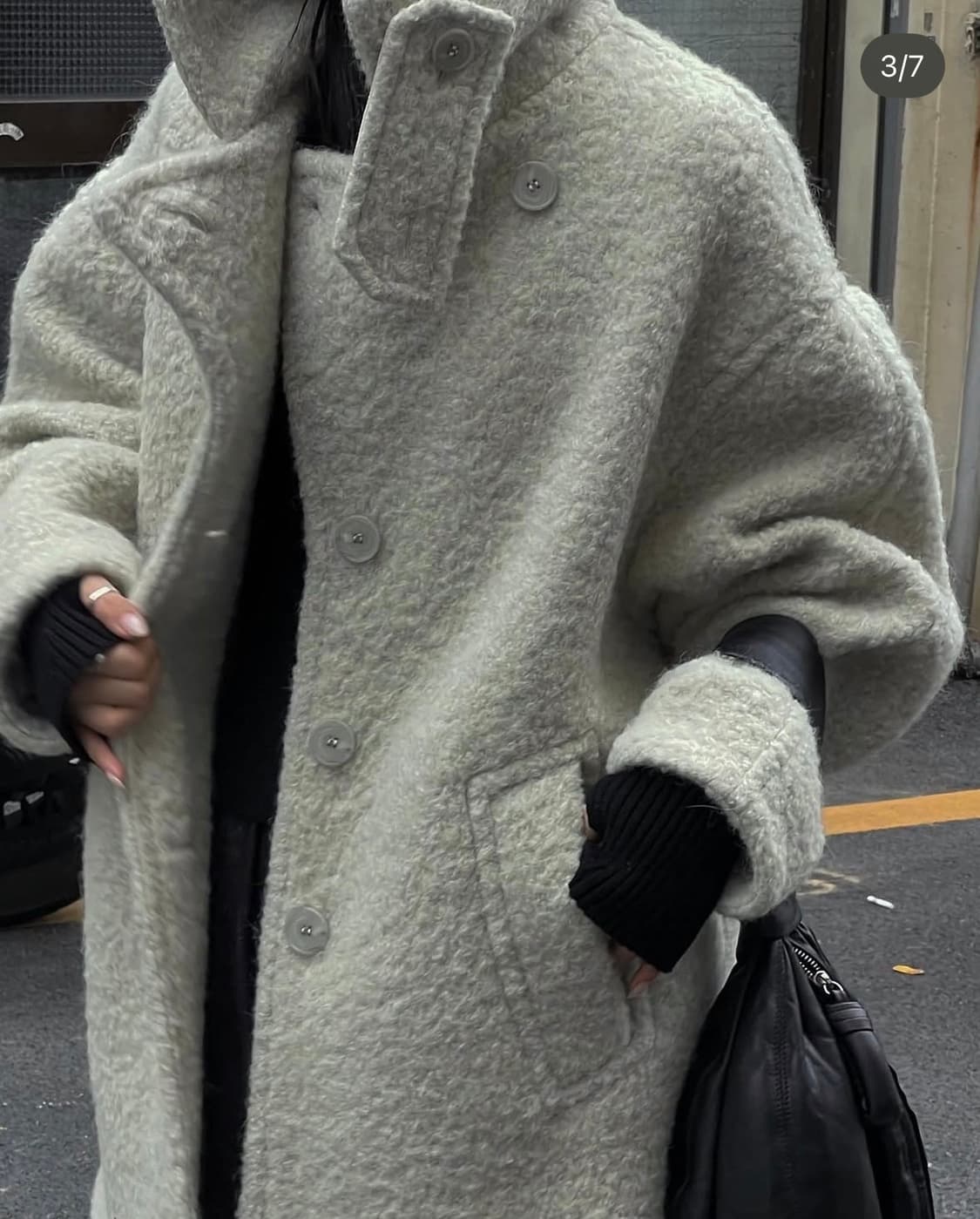 알파카 싱글 피코트 크림그레이 상품이미지1