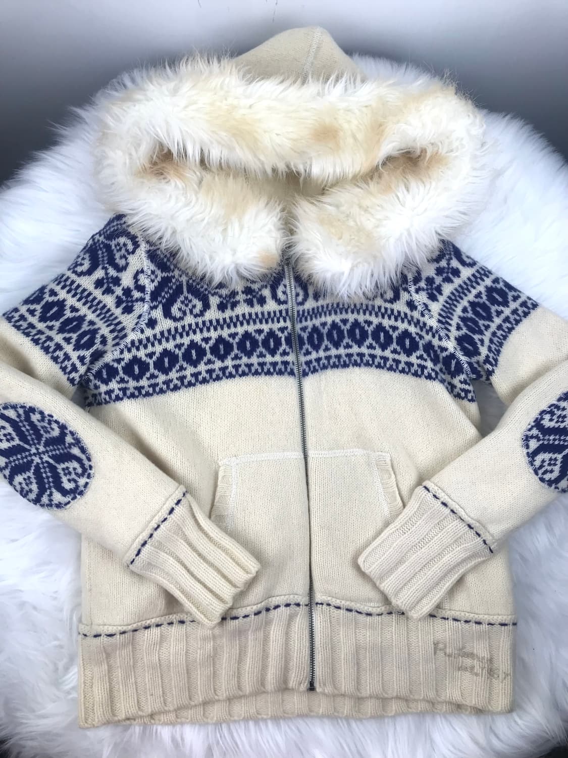 폴로진스 미사깔 노르딕 눈꽃패턴 울니트 퍼후드집업 로맨틱시로히메갸루 상품이미지2