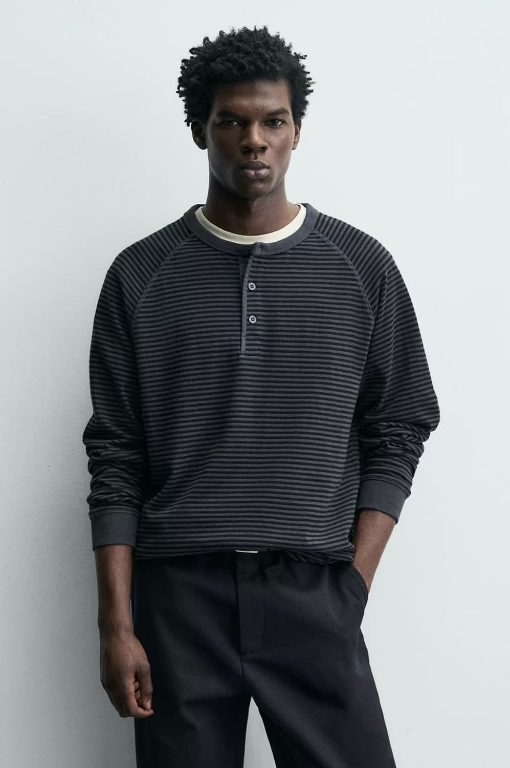 자라 스트라이프 헨리넥 티셔츠 상품이미지3