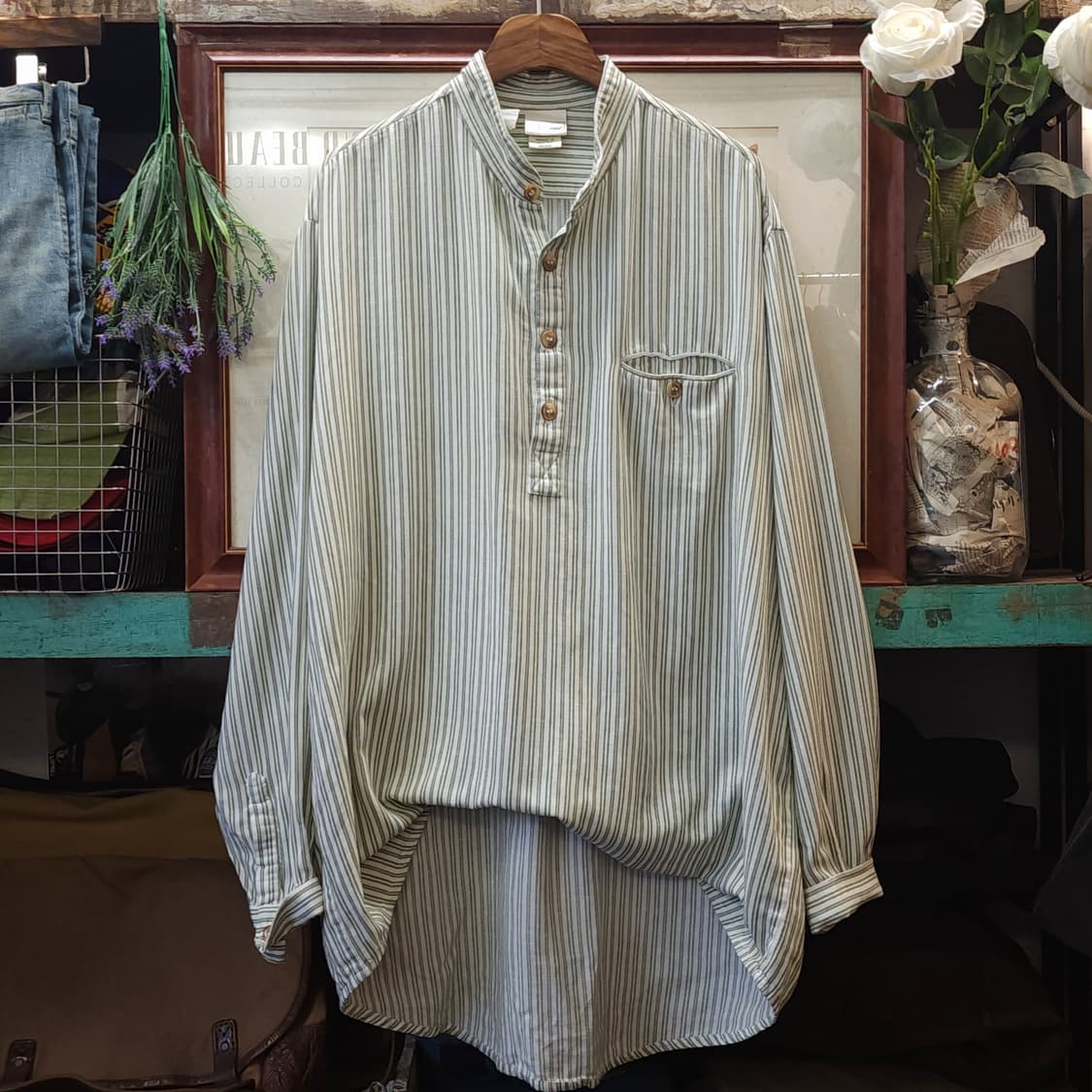 90s 엘엘빈x리 밸리 아일랜드 그랜드파더 셔츠 나이트셔츠 프렌치 xl 상품이미지1