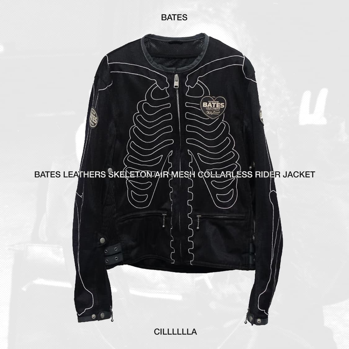 [L] BATES 베이츠 레더스 스켈레톤 에어메쉬 노카라 라이더 자켓 상품이미지1