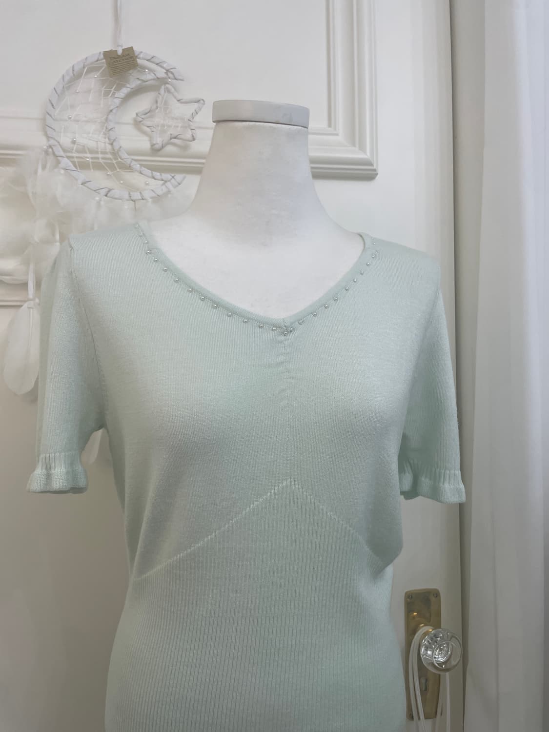 mint pearl  point v-neck knit top 상품이미지5