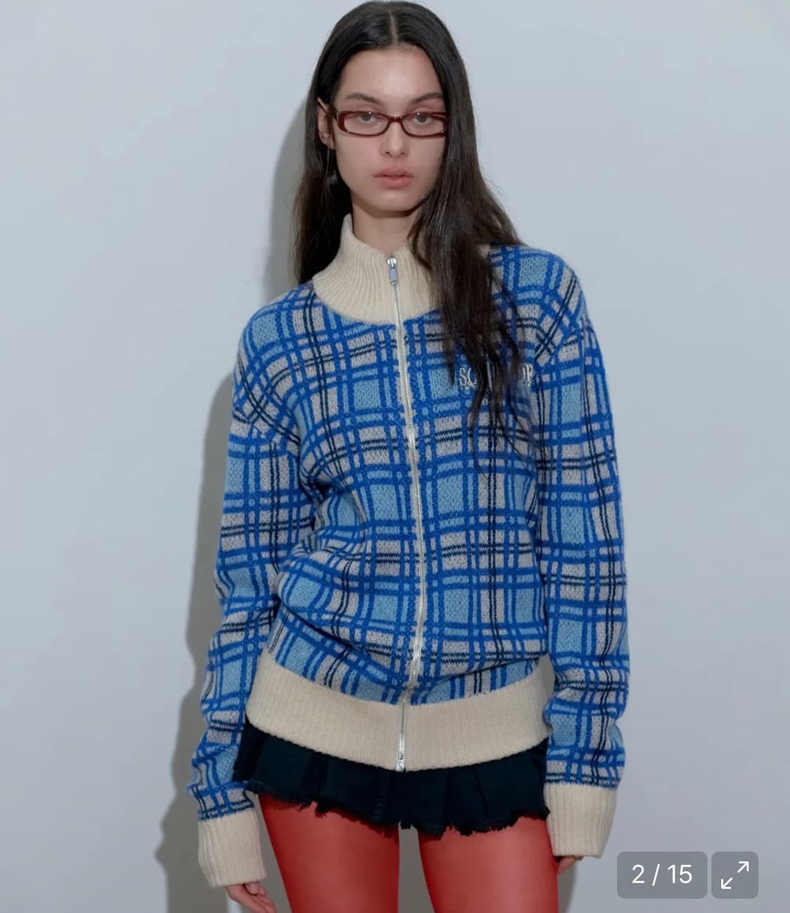 스컬프터 모헤어 체크 집업 멀티 블루 상품이미지2