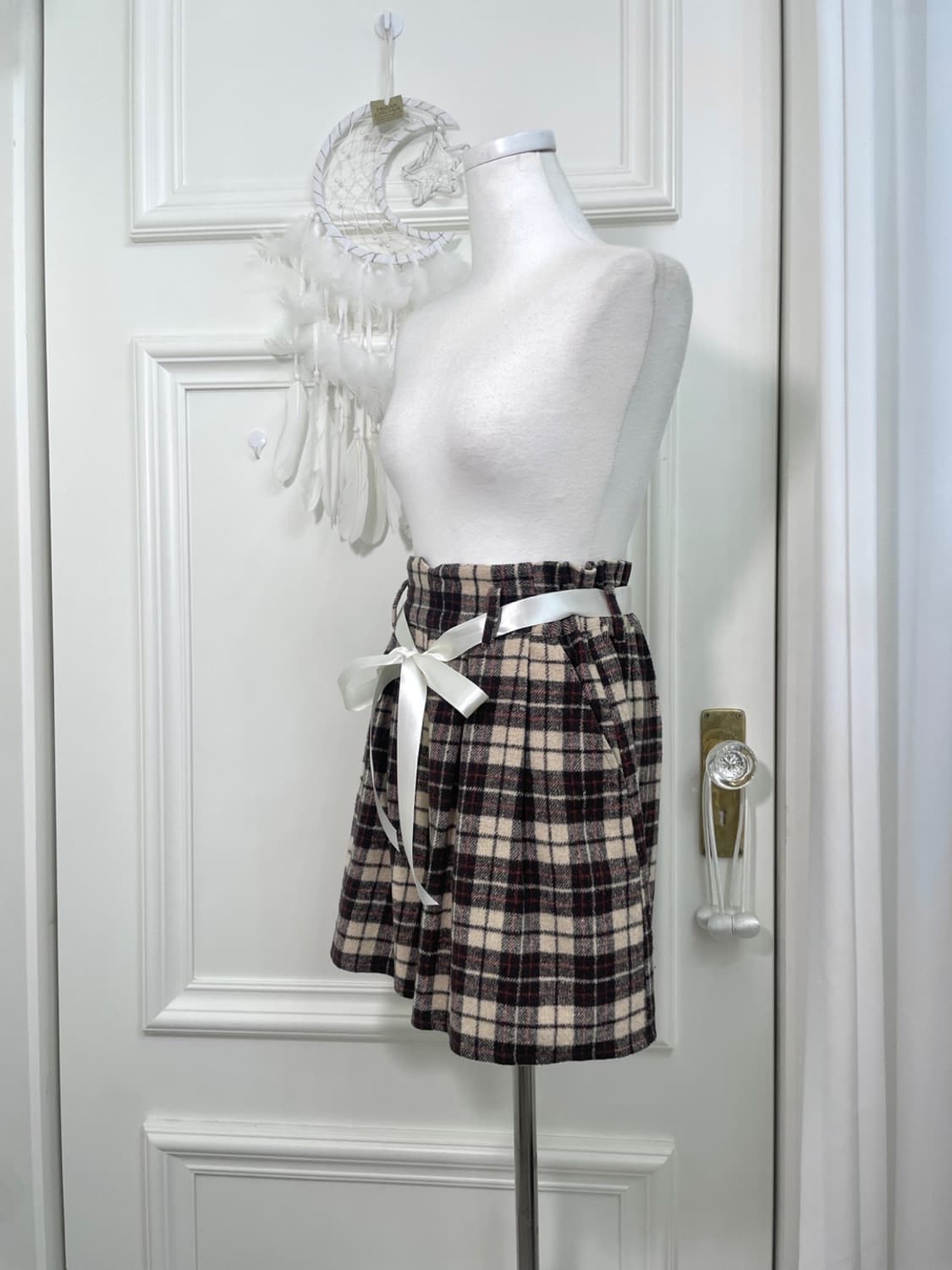 brown beige check pleats pocket banding 상품이미지2