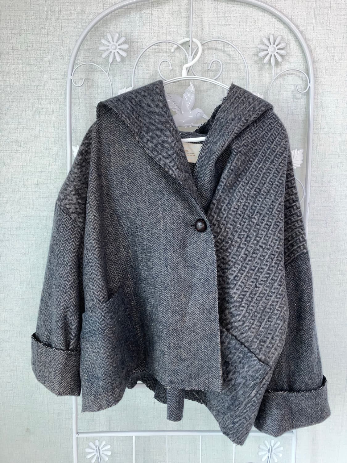 jpn vintage 차콜 후드 숏코트 y2k 스트릿 갸루 펑키 상품이미지1