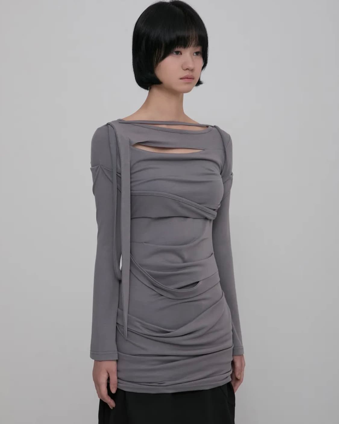 플레어업 에이시메트릭 드레이프 롱 드레스 그레이 상품이미지2