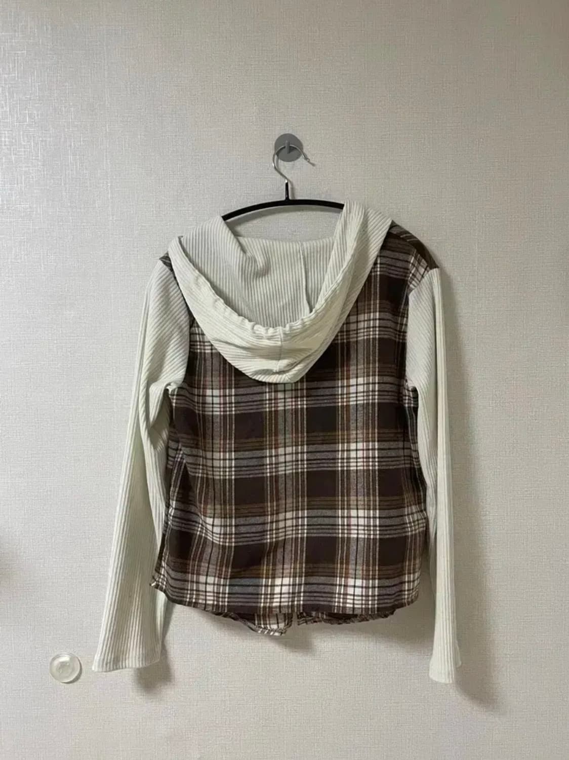 브라운 체크 셔츠 후드 가디건 상품이미지3