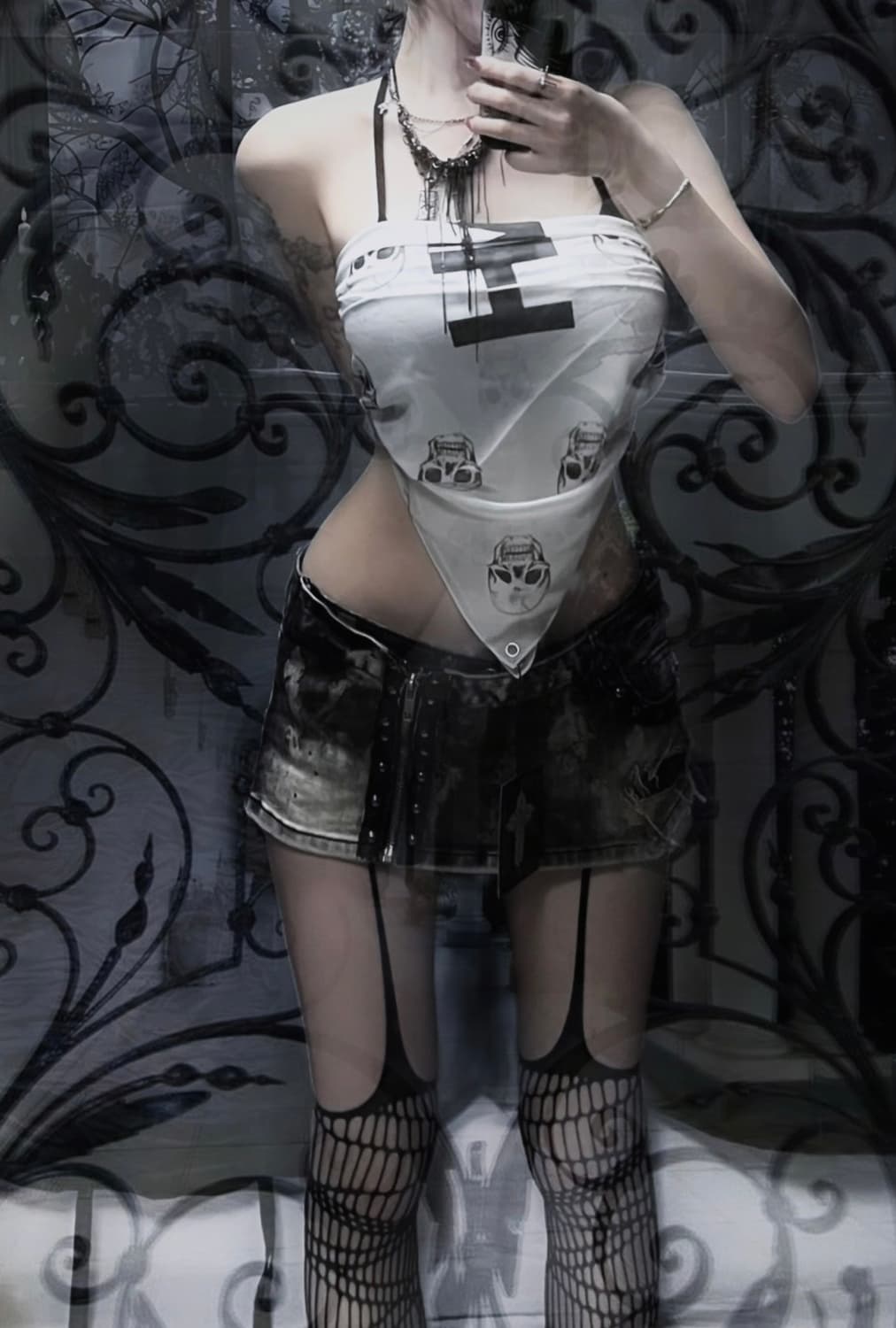 SMH shakingmyhead Skull eyelet scarf 상품이미지4