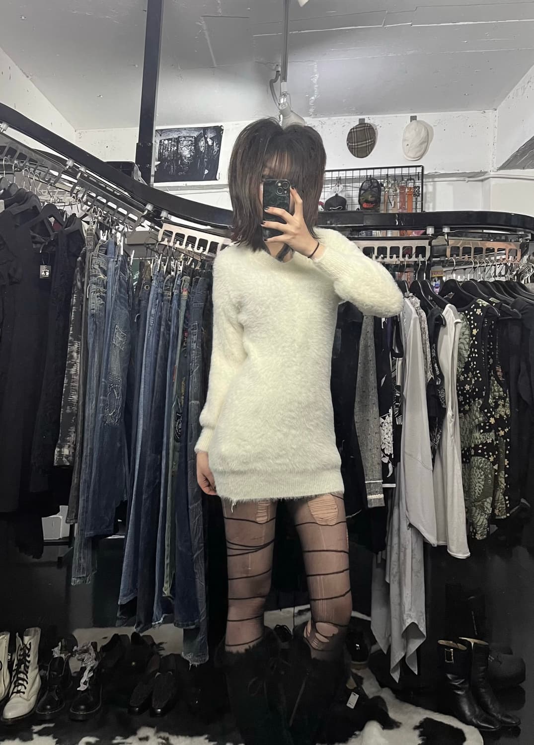 모헤어 화이트 니트 원피스 상품이미지1