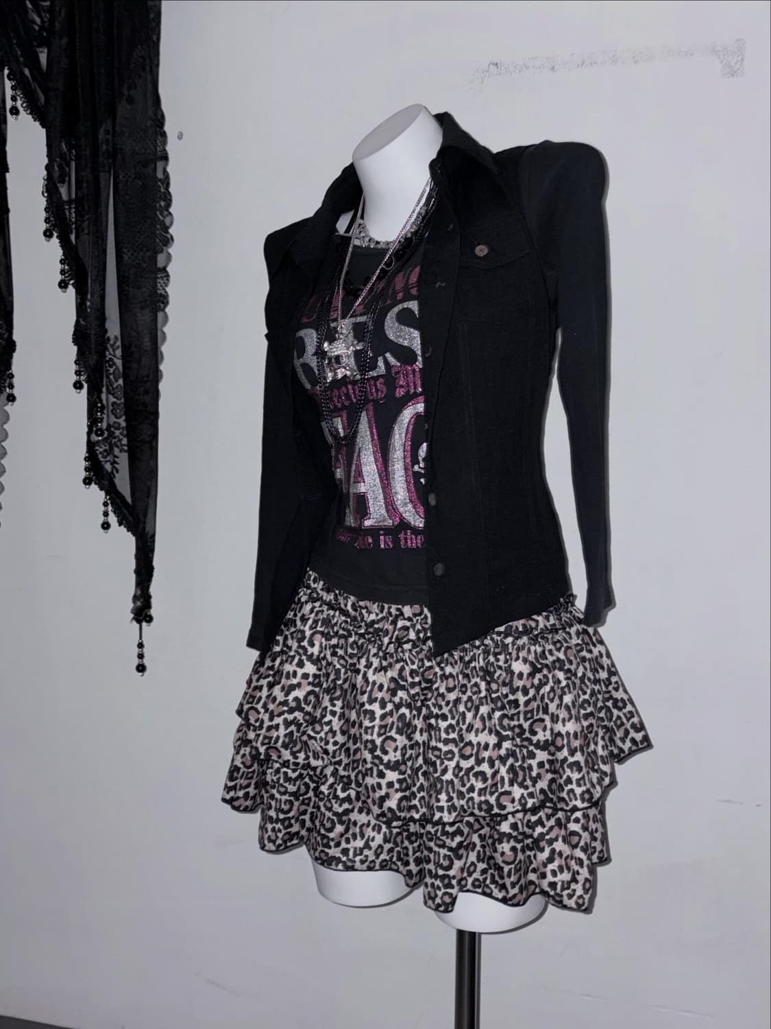 갸루펑크 3피스 저렴코디세트 💀🎀 해골 핫핑크 글리터 00s 걀펑 상품이미지2