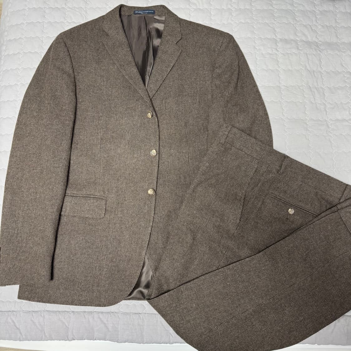 폴로 랄프로렌 브라운 트위드 울 앙고라 블레이저 자켓 팬츠 수트 44R 상품이미지1