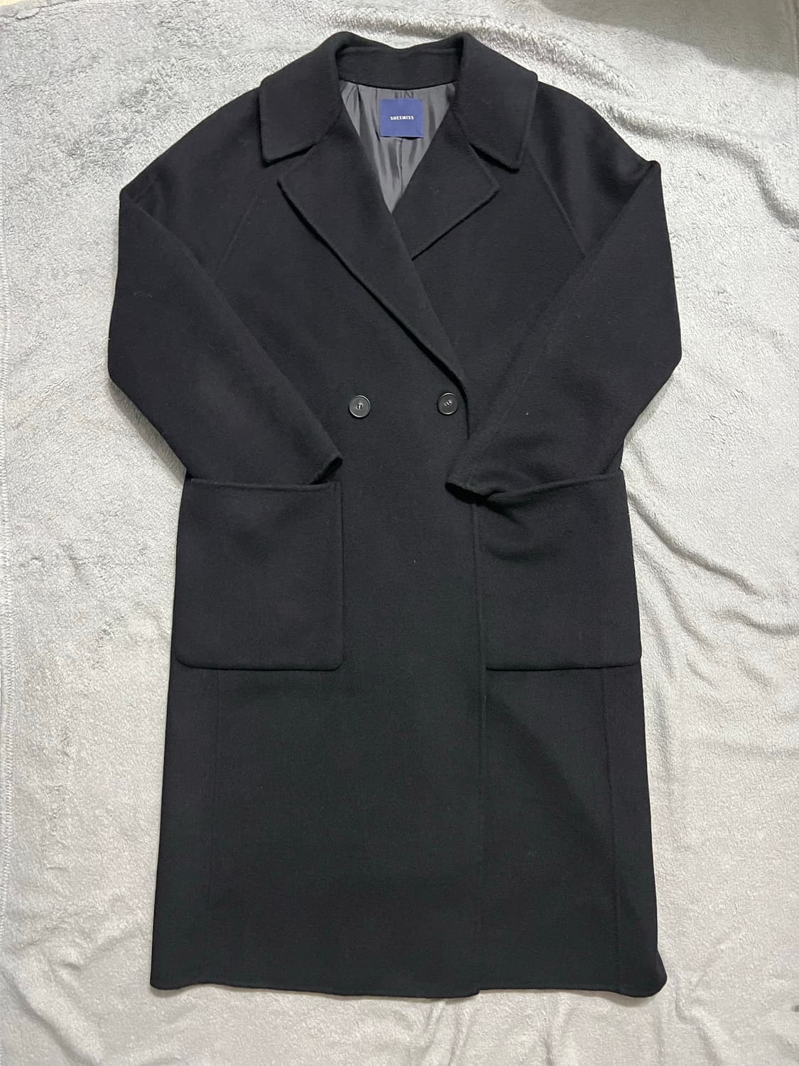 shesmiss 래글런 더블 코트 블랙 55 상품이미지1