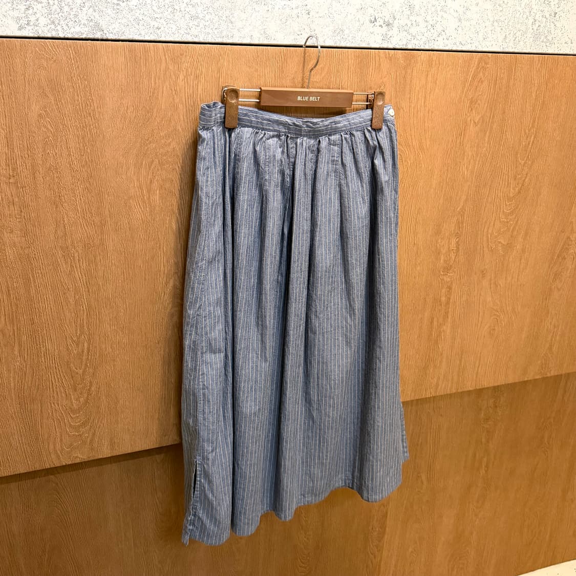빈티지 롱 스커트 옐로우 핀스트라이프 디테일 블루 k40 상품이미지1