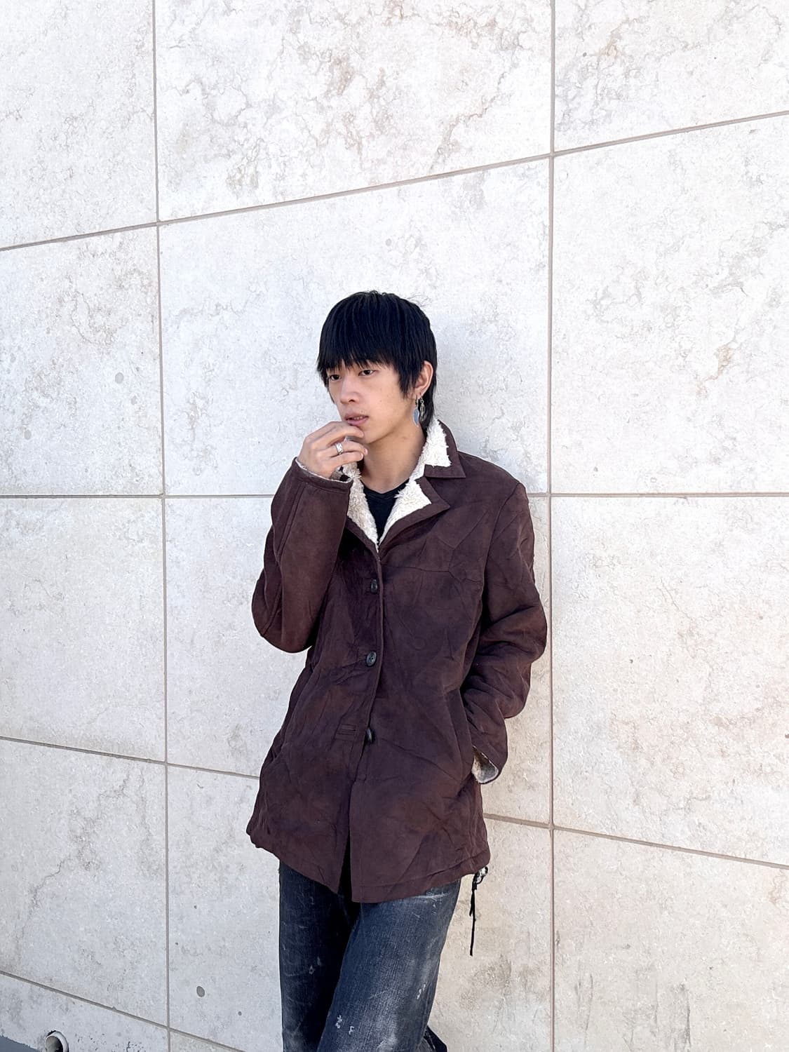 Fur Trimming Synthetic Leather Brown Mus 상품이미지1