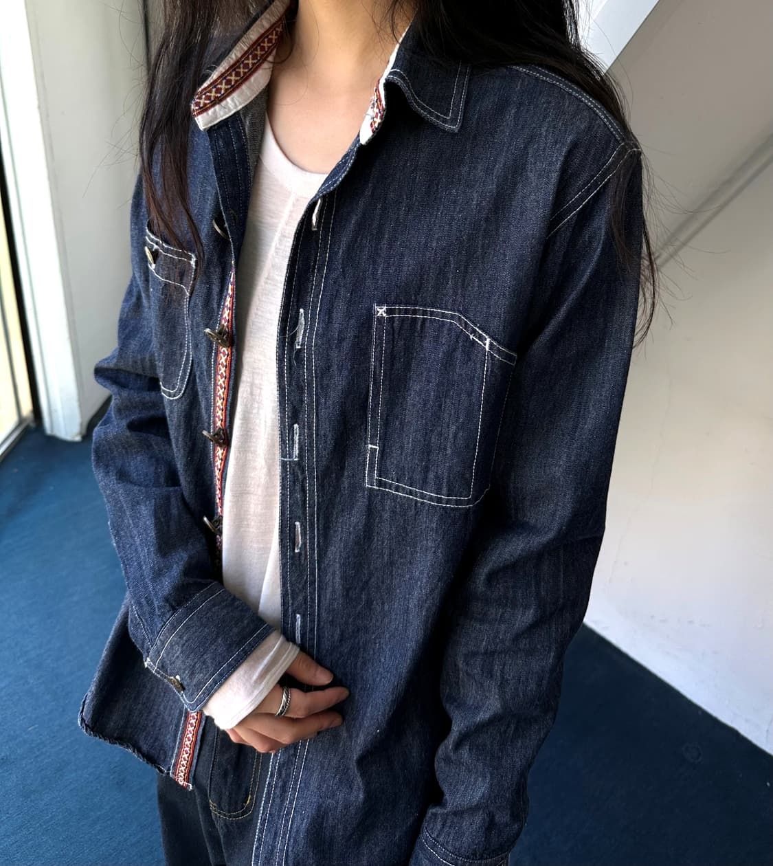 Cotton denim work design shirt 상품이미지4