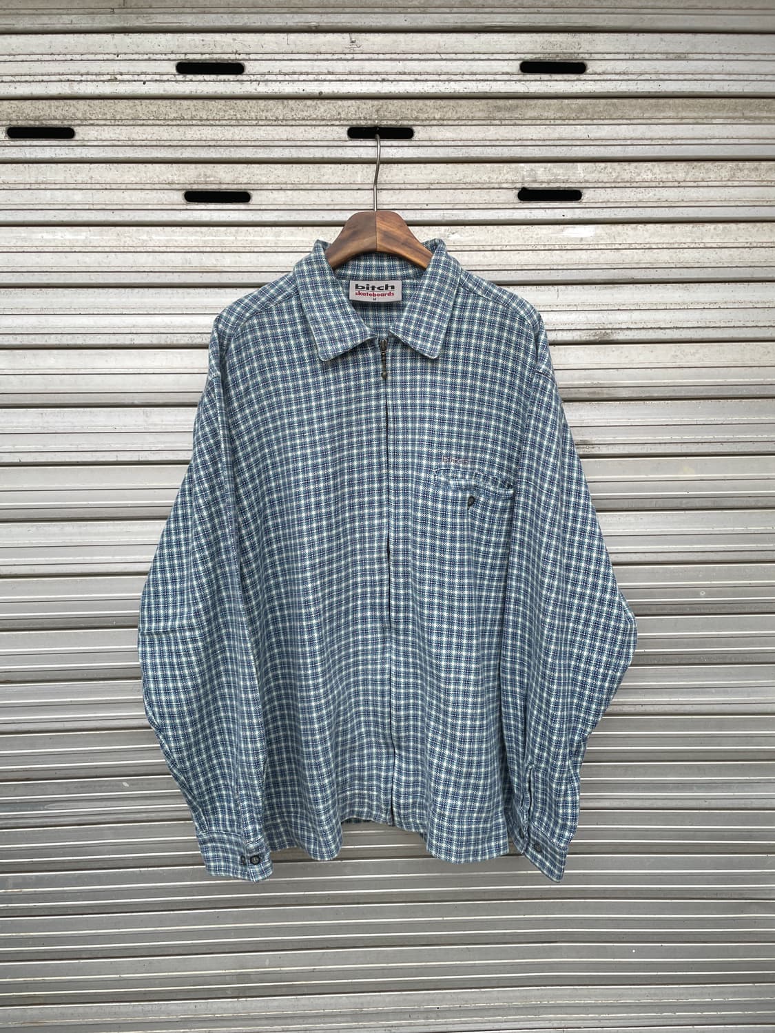 90-00s Bit*h Sky Blue Flannel Zip-up 상품이미지1