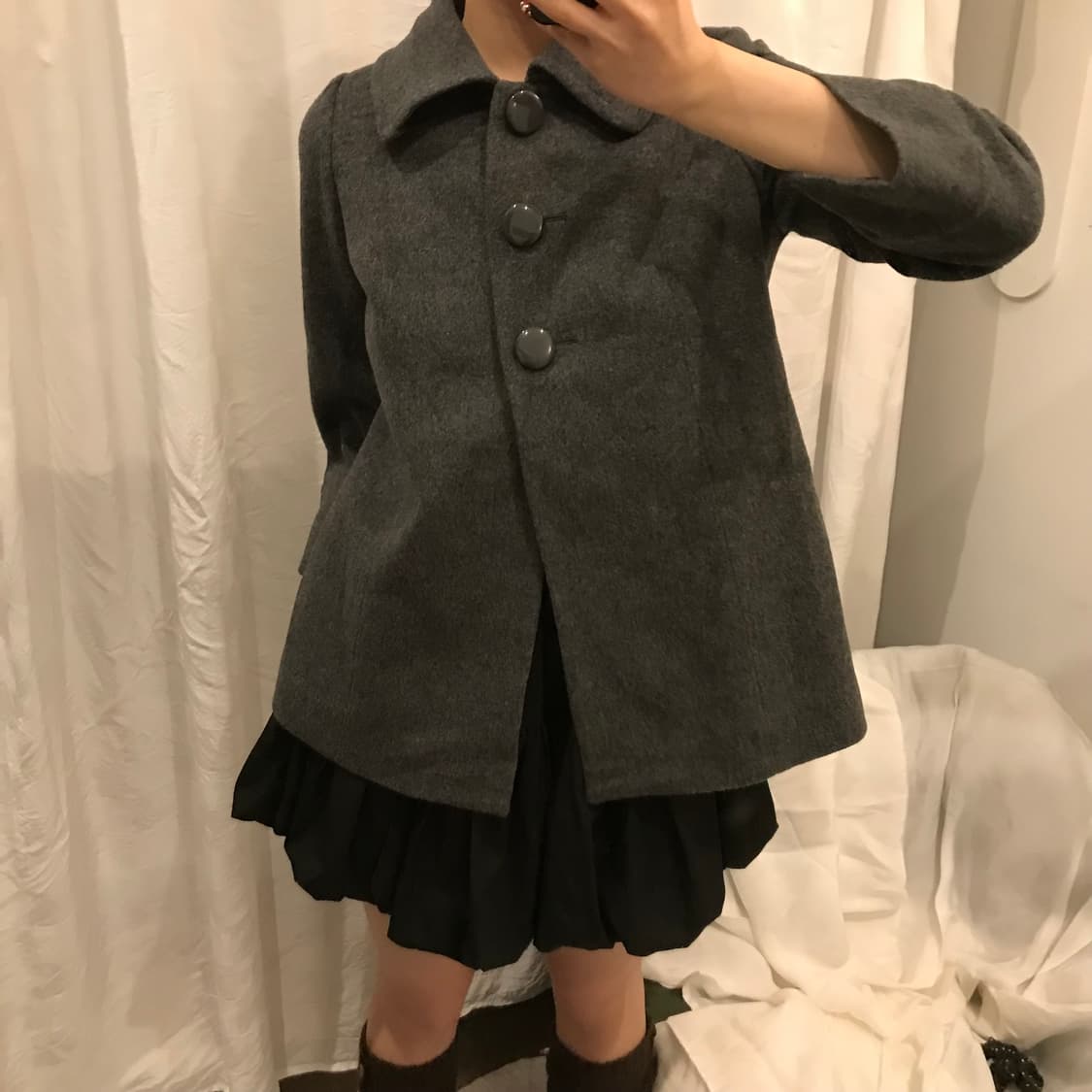 JPN Vintage 모리걸 라떼갸루 그레이 울 코트 상품이미지2