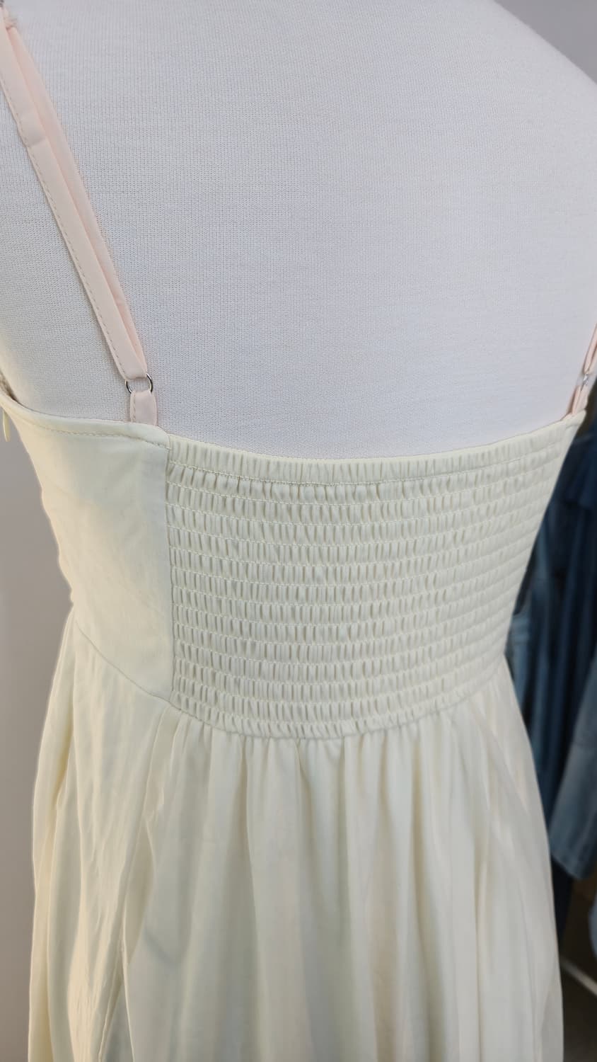 헤더 쉬폰 롱 원피스 F 아이보리 나시 뷔스티에 셔링 상품이미지5