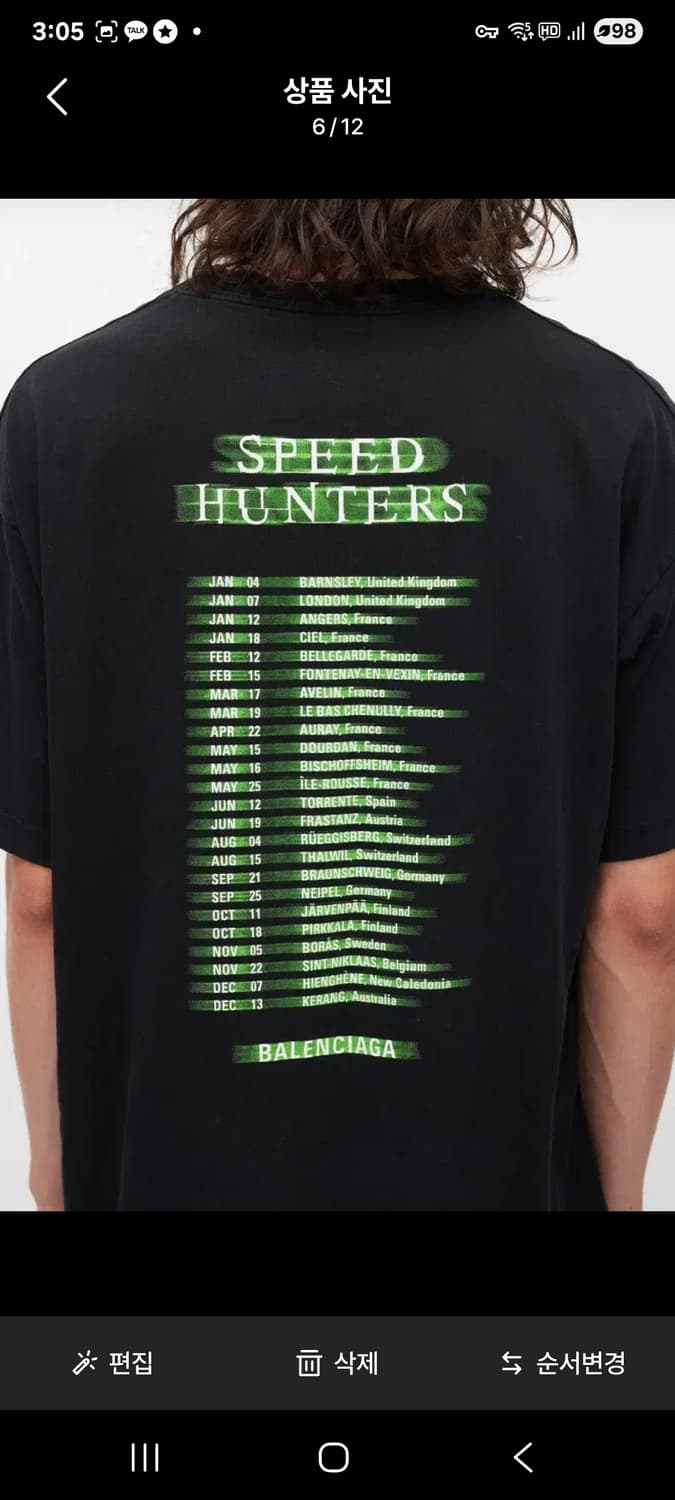 정품 발렌시아가 스피드헌터 오버핏 반팔 티셔츠 블랙 네온 L사이즈 상품이미지5