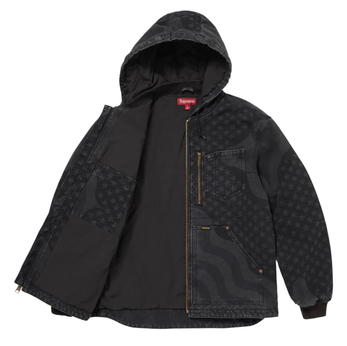 슈프림 플래그 퀼티드 후드 워크 자켓 블랙 - 26SS 상품이미지3