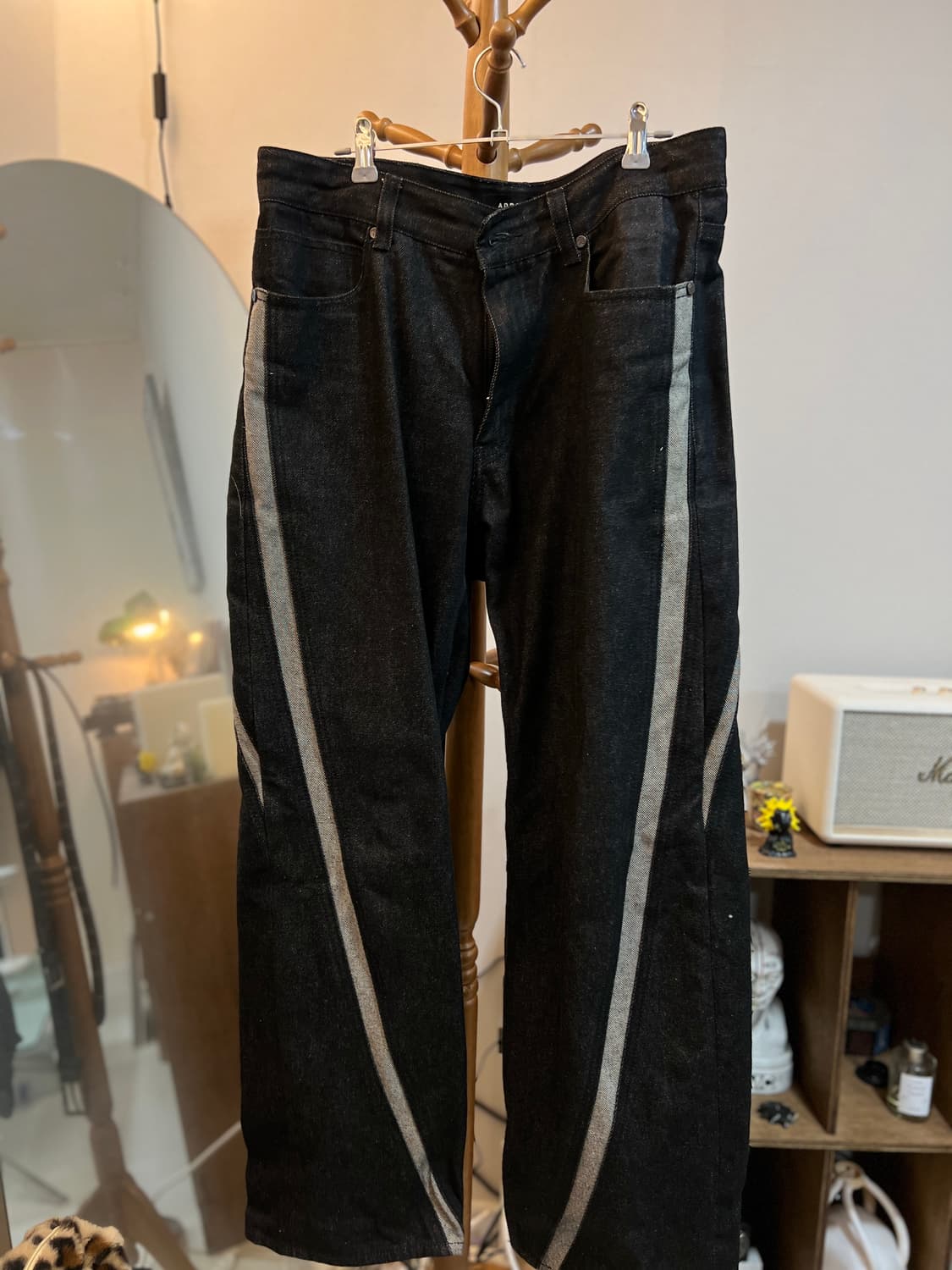 애드오프 컬라인 와이드 데님팬츠 블랙 상품이미지3