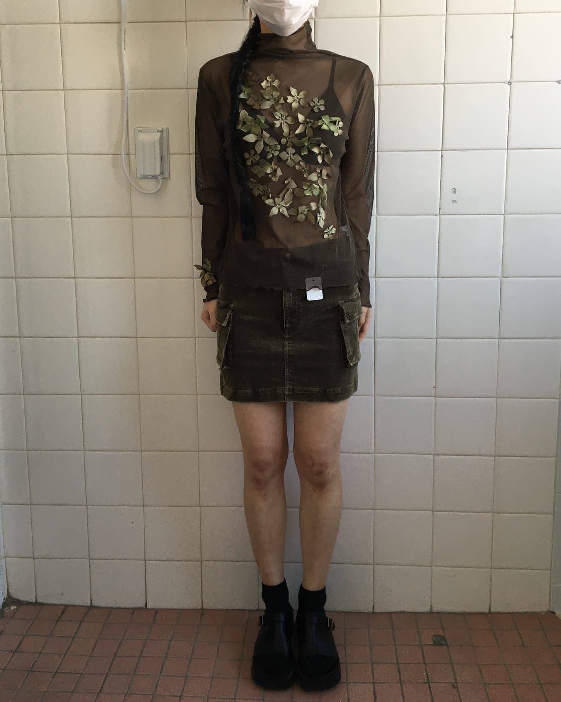 Corsage point high neck mesh sleeve 상품이미지1