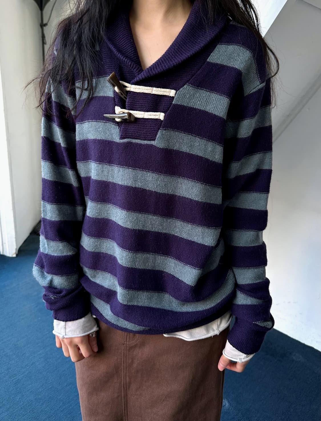 Design pattern shawl collar knit P/O 상품이미지8