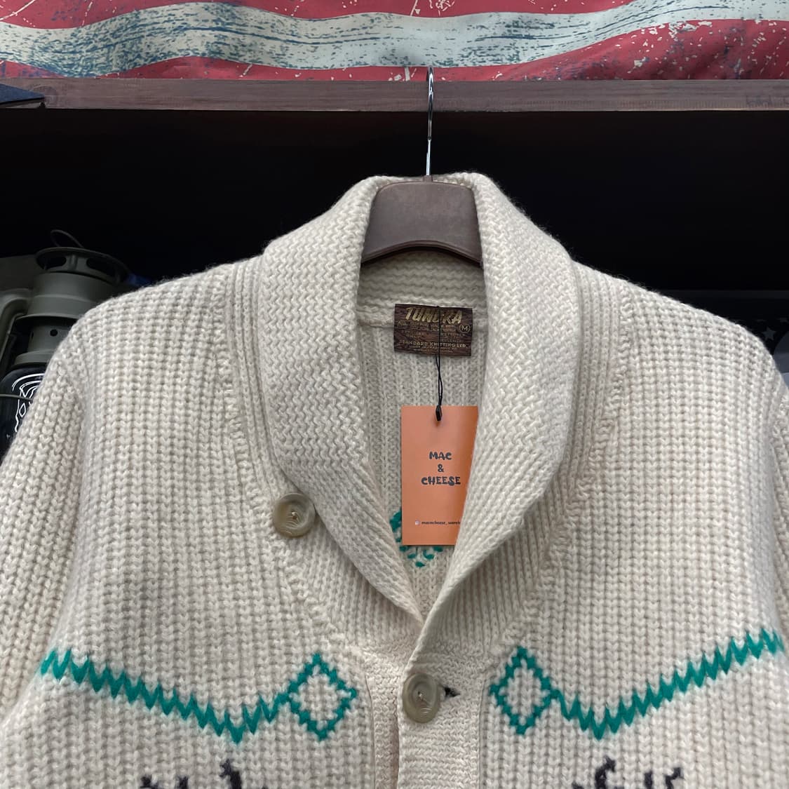 70s 툰드라 캐나다 버진 울 사슴 패턴 코위찬 니트 가디건 상품이미지3