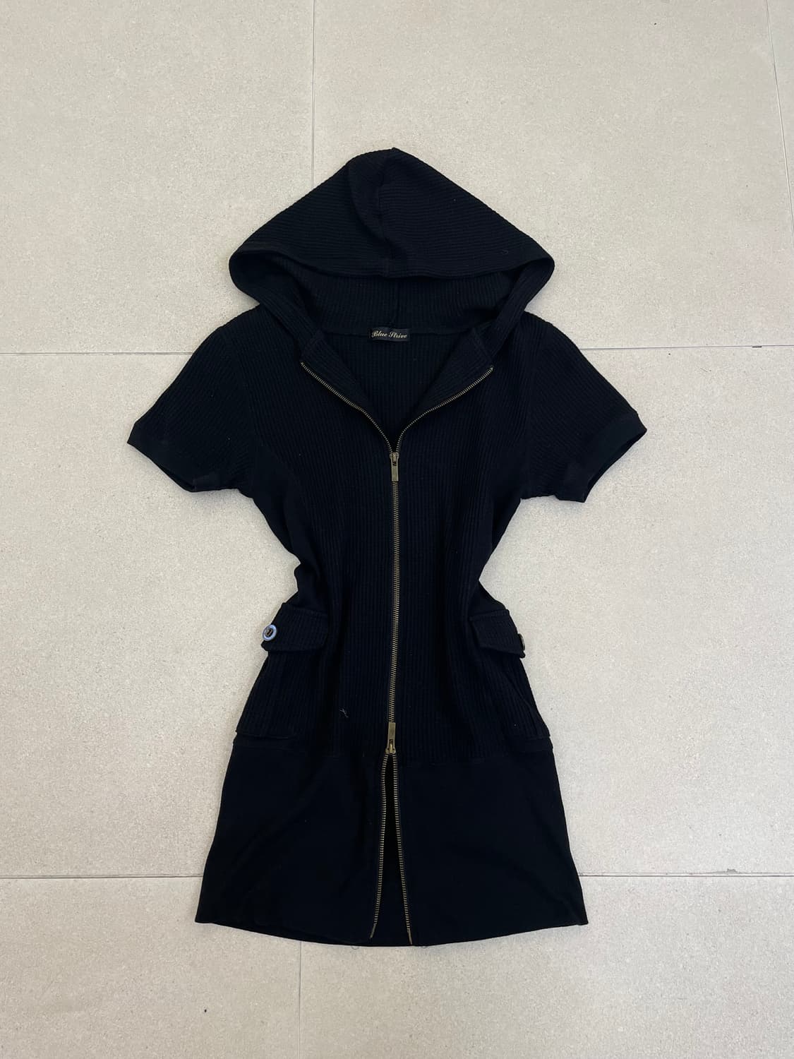 블랙 와플 후드 롱 집업 상품이미지1