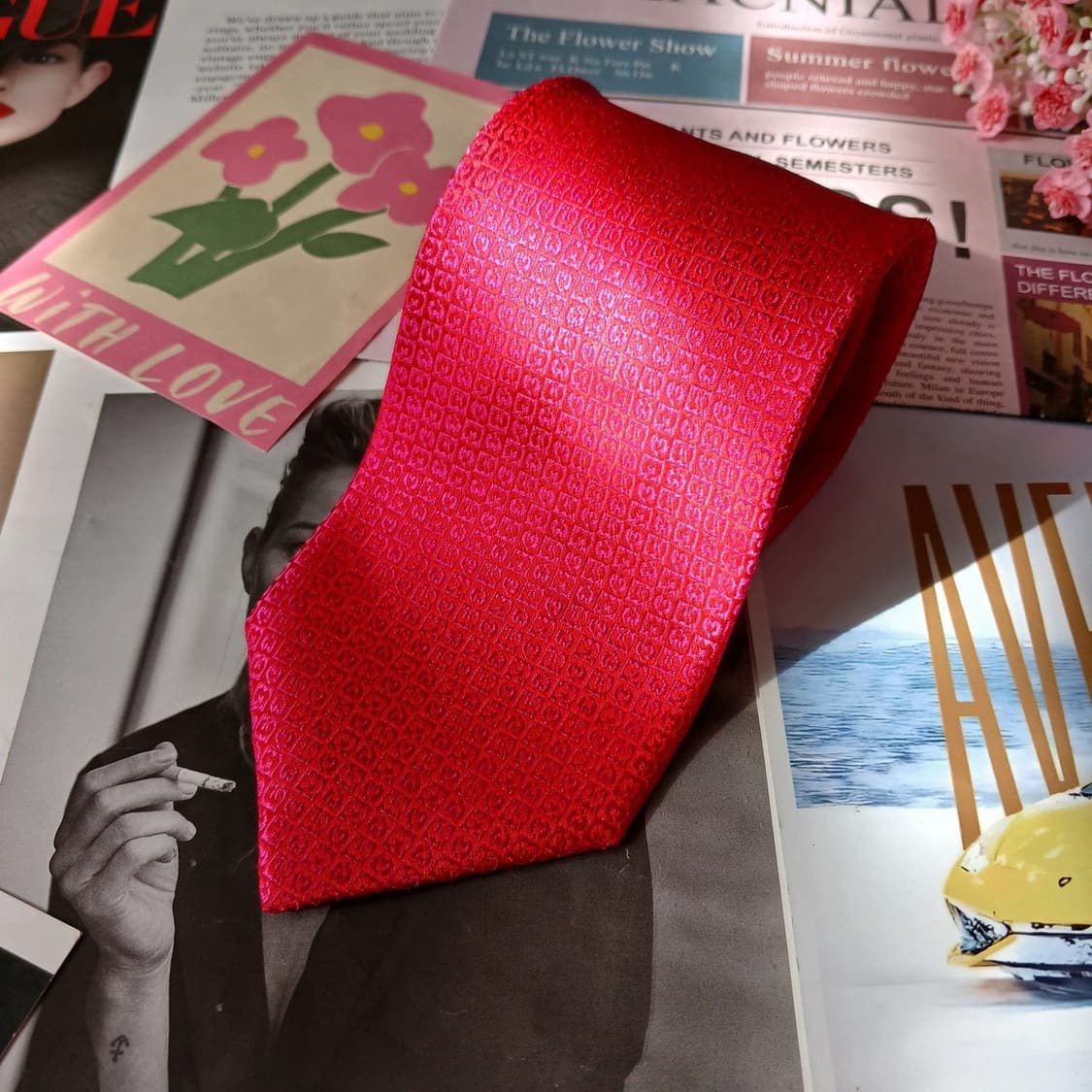 밀라숀 실크 핫핑크 로고 패턴 넥타이 8.8cm A+등급 A19754 상품이미지4