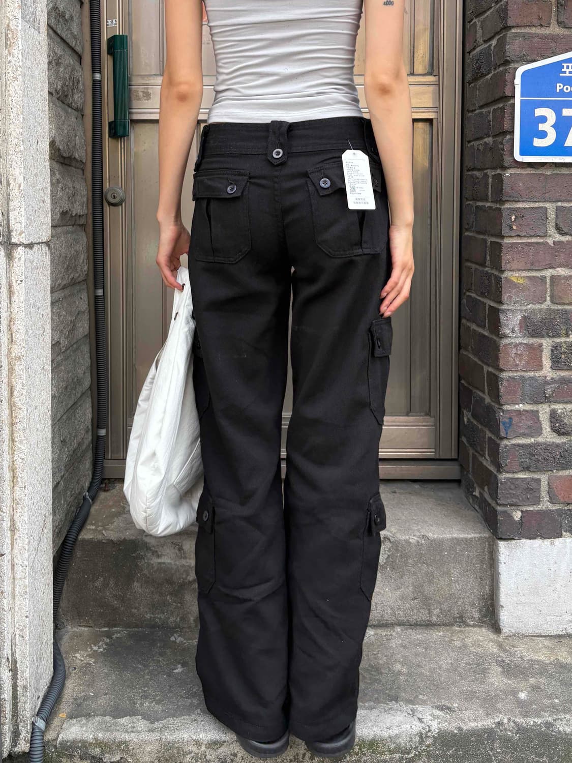 새상품) 로우라이즈 블랙 카고 팬츠 S 상품이미지3