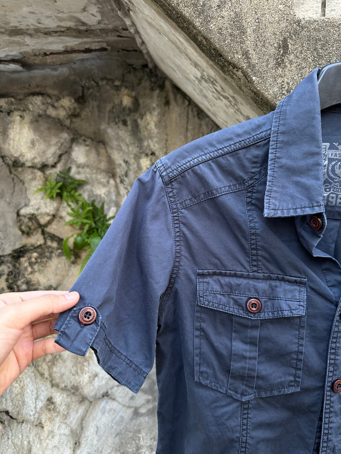 Vintage washed navy pocket half shirts  상품이미지7