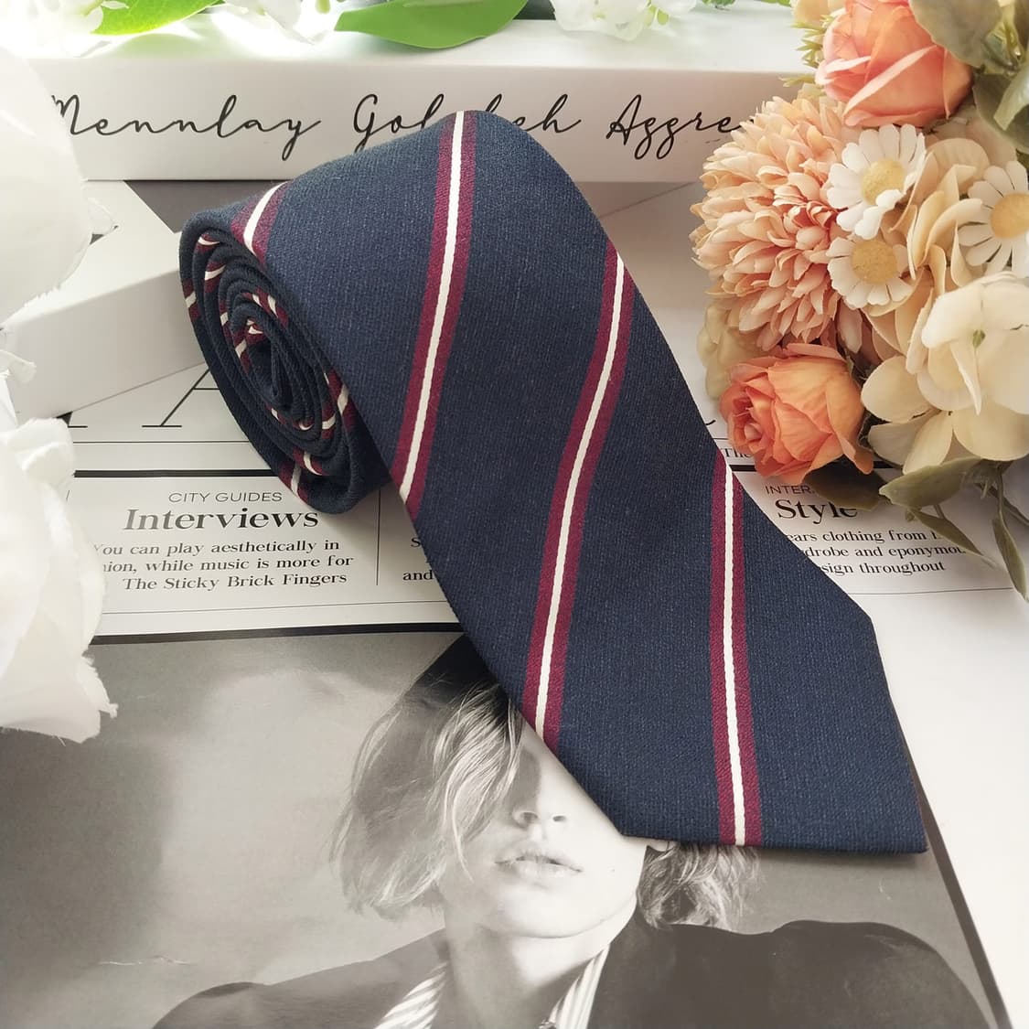 지오지아 네이비 스트라이프 넥타이 7.6cm A+등급 K2081 상품이미지2
