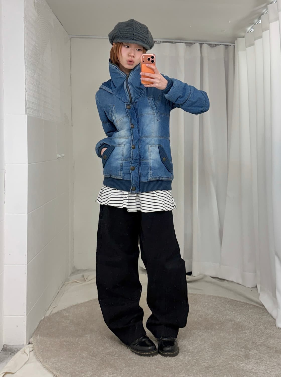 버버리 스트라이프 A라인 롱슬리브 데님 패딩 러힙 코디 세트 상품이미지2