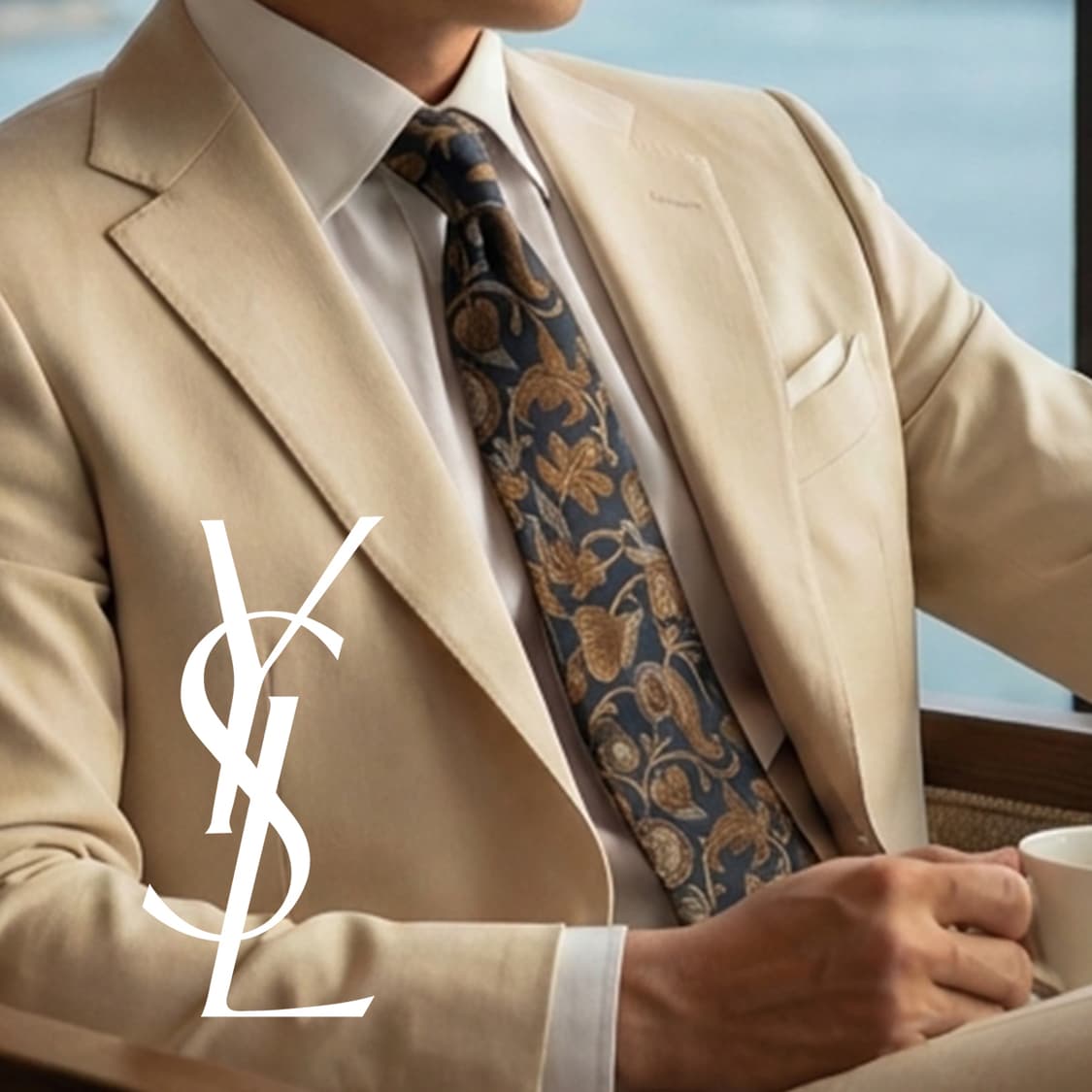  입생로랑 네이비 플라워 자카드 넥타이 9cm A+~A등급 K2457 상품이미지1